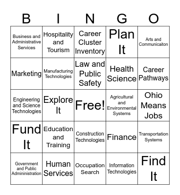 OMJ Career Cluster Bingo Card