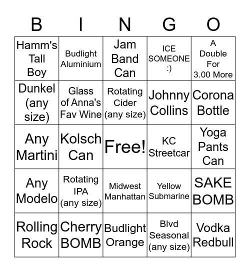 Johnny's Bingo Card