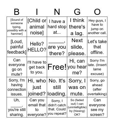 Conference Call Bingo Card