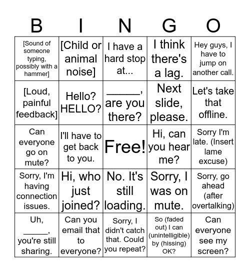 Conference Call Bingo Card