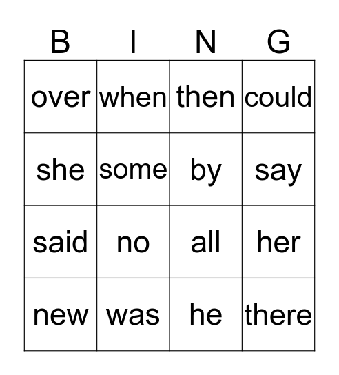JC Sight Words 9718 Bingo Card