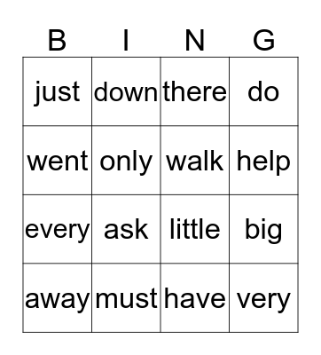 JC Sight Words 91418 Bingo Card