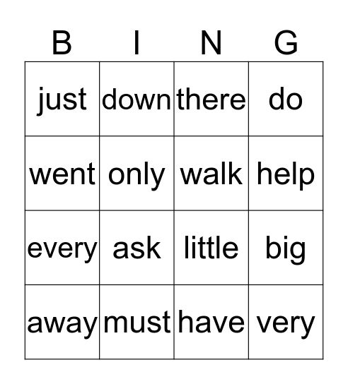 JC Sight Words 91418 Bingo Card