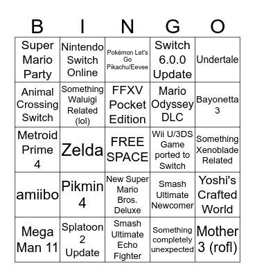 Nintendo Direct (probably next week) Bingo  Bingo Card