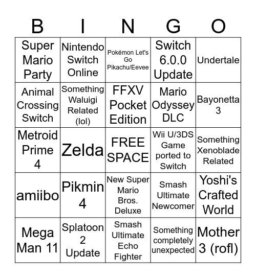 Nintendo Direct (probably next week) Bingo  Bingo Card
