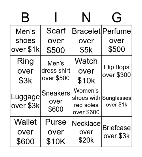 Luxury Bingo Card