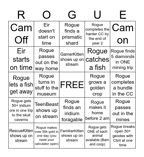 Rogue Bingo Card