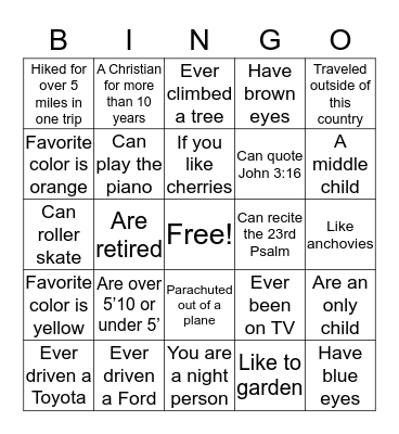 Getting to Know You Bingo Card