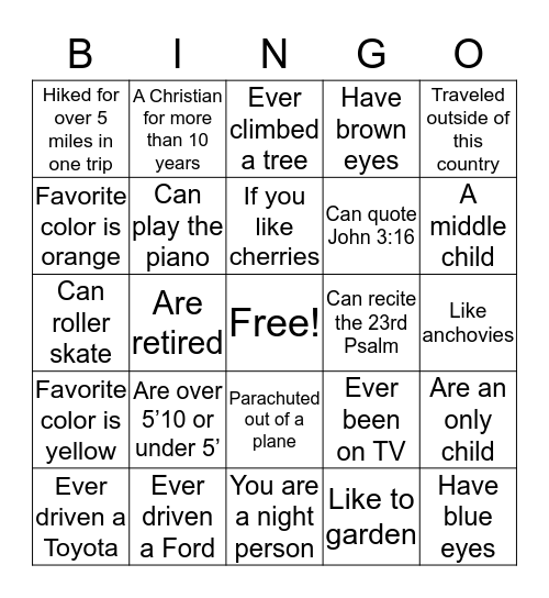 Getting to Know You Bingo Card