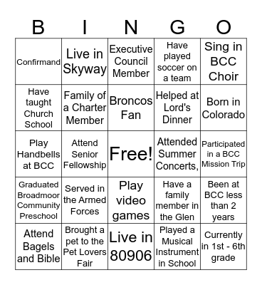 BCC Bingo Card