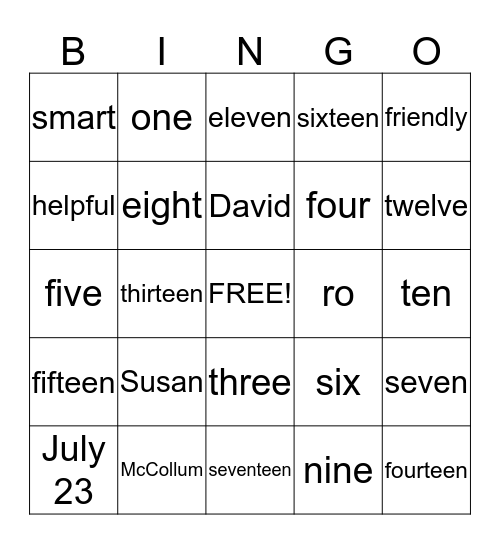 Good Luck Susan! Bingo Card