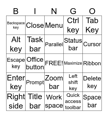 Keyboard & Word Bingo Card