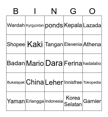 Raya. Bingo Card