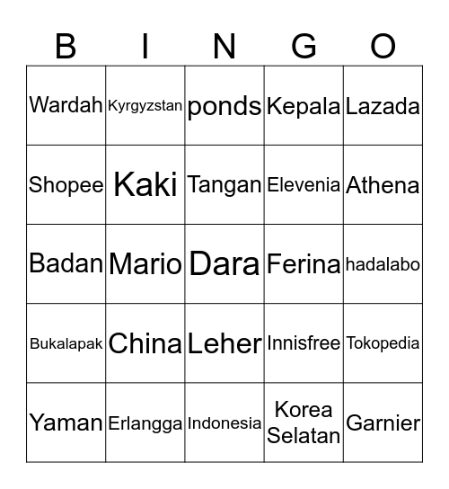 Raya. Bingo Card