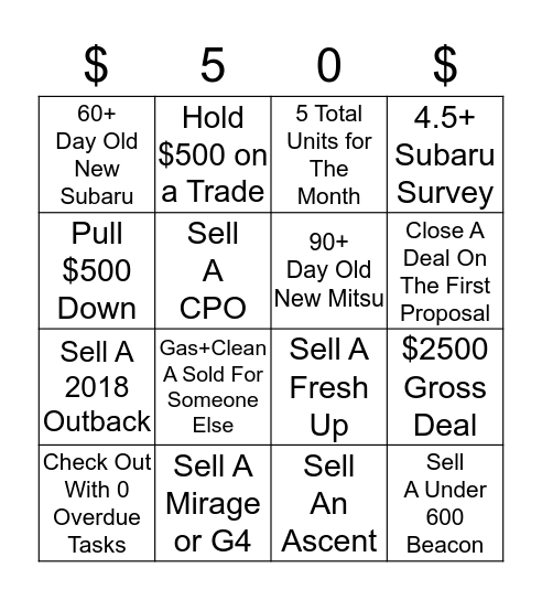 Sales Bingo Card