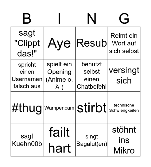 Kuehn00b-Bingo Card