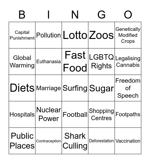 ISSUES BINGO Card