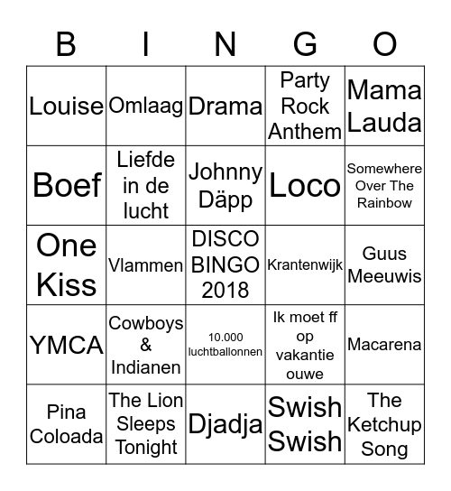 DISCOBINGO 2018 Bingo Card