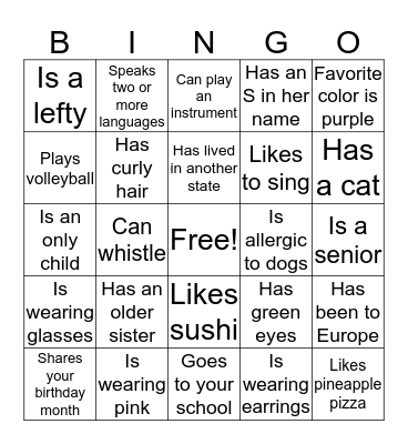 Bingo to Meet You! Bingo Card