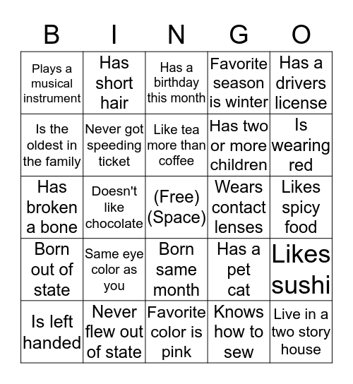 Get to know Bingo Card