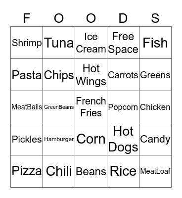 Food Bingo  Bingo Card