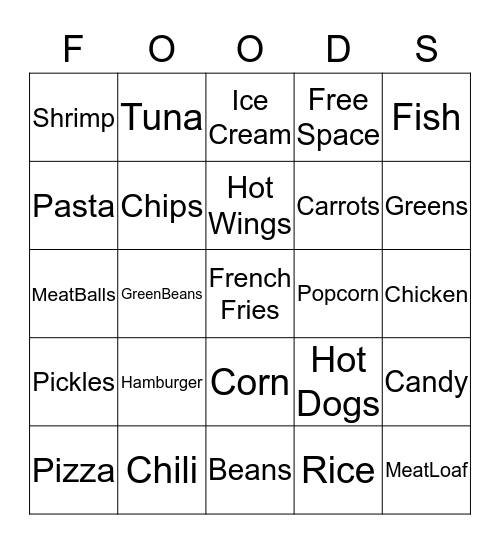 Food Bingo  Bingo Card