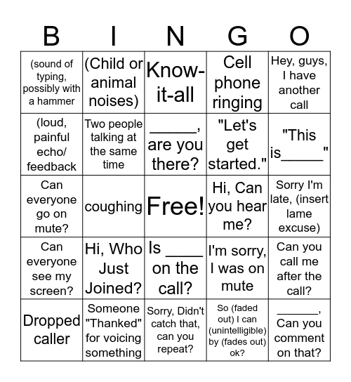 Conference Call BINGO Card