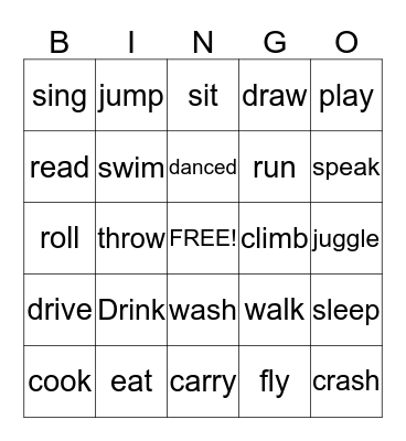 Action Verbs Bingo Card