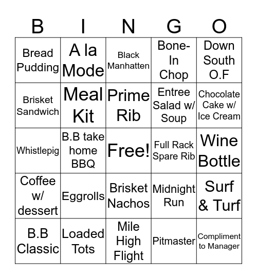 Saturday Night BINGO Card