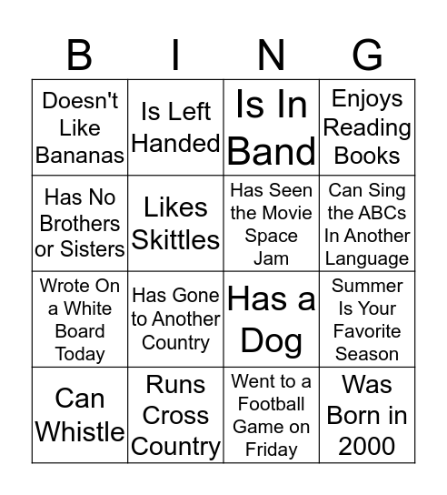 Untitled Bingo Card