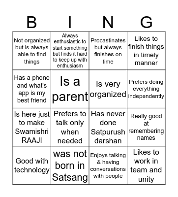 Getting to Know each other Bingo Card