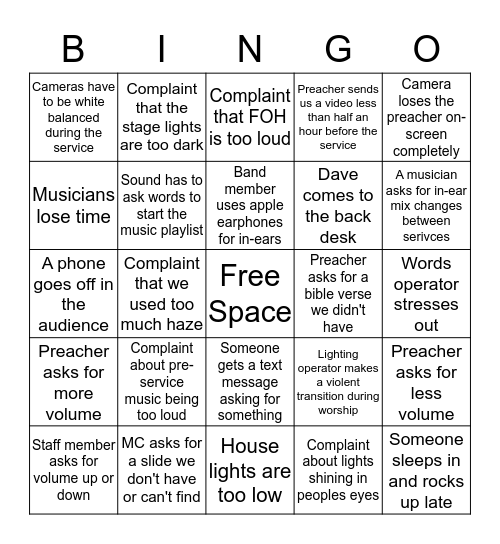 Lifepoint Production Bingo Card