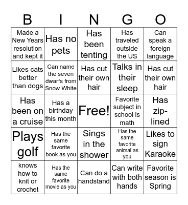 Find someone who... Bingo Card