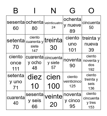 Los numeros Bingo Card