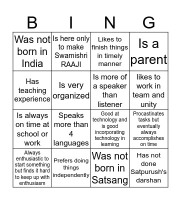 Getting to Know each other Bingo Card