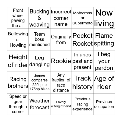 Silverstone Bingo Card