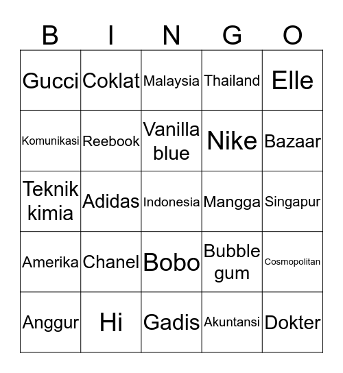 Bingo with gunung! Bingo Card