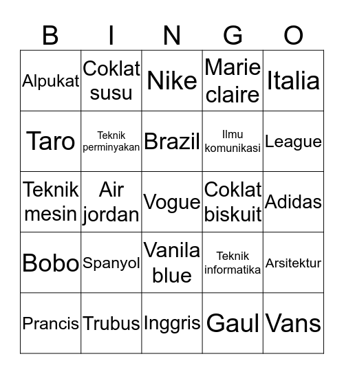 Zaverrino Bingo Card