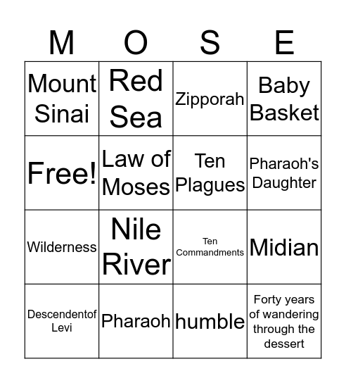 Moses Bingo Card