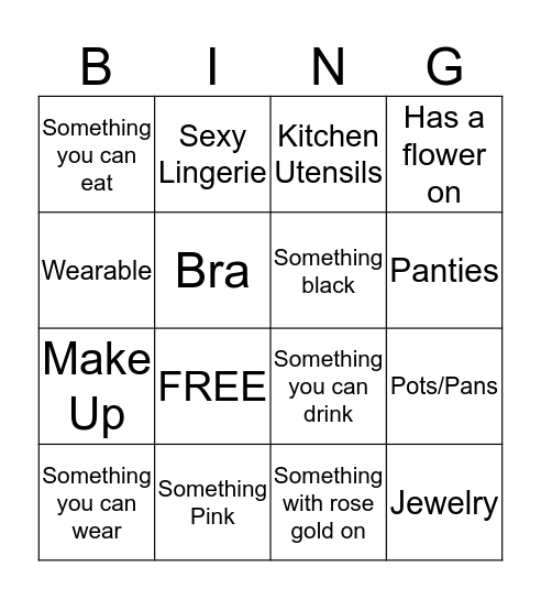 Brides Gift Bingo Card