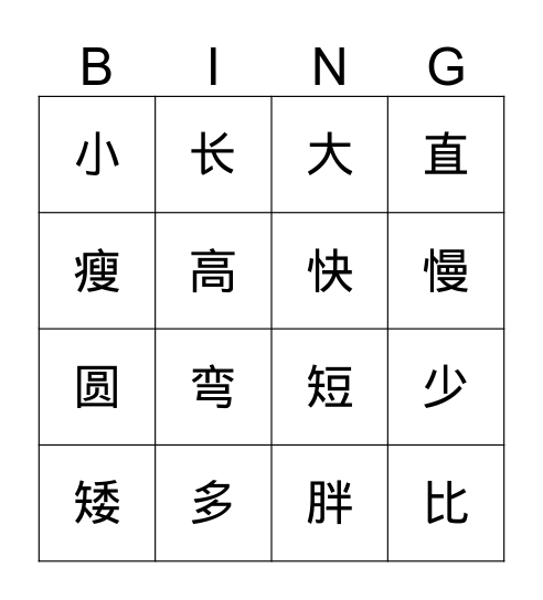 appearance characters Bingo Card