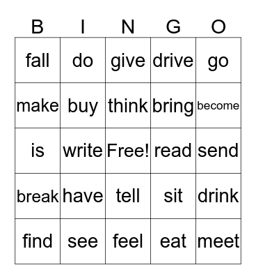 Irregular Past Tense Bingo Card
