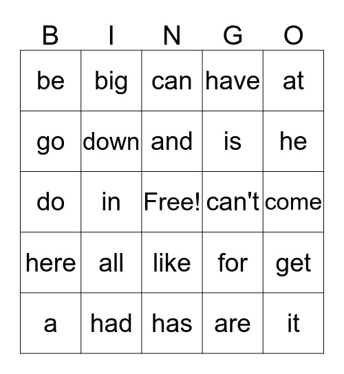 1G Power Words Bingo Card
