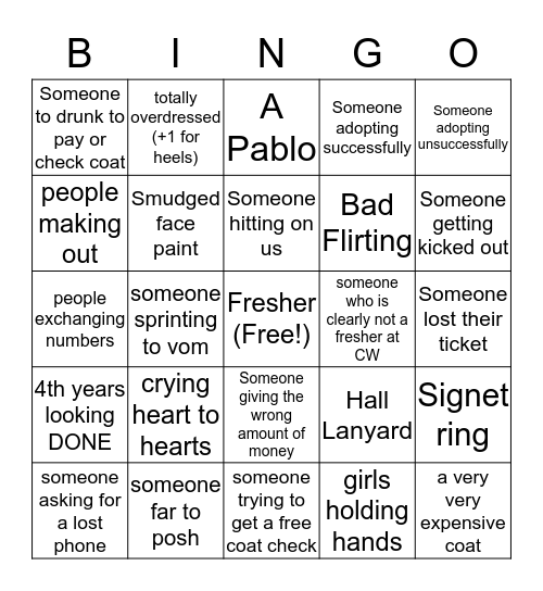 Cloakroom Bingo Card