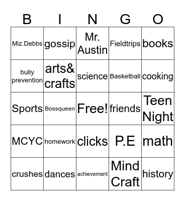 Bossqueen's Bingo Challenge Bingo Card