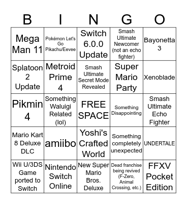 Nintendo Direct (delayed) Bingo Card Bingo Card