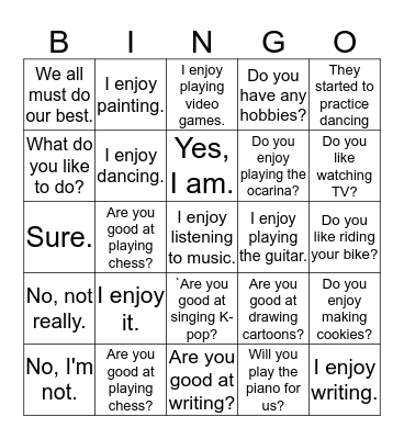 Let's have fun at school Bingo Card