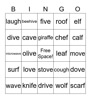 /f/ and /v/ Final Bingo Card
