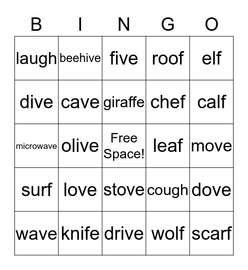/f/ and /v/ Final Bingo Card