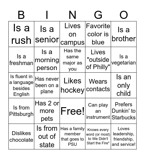 Untitled Bingo Card